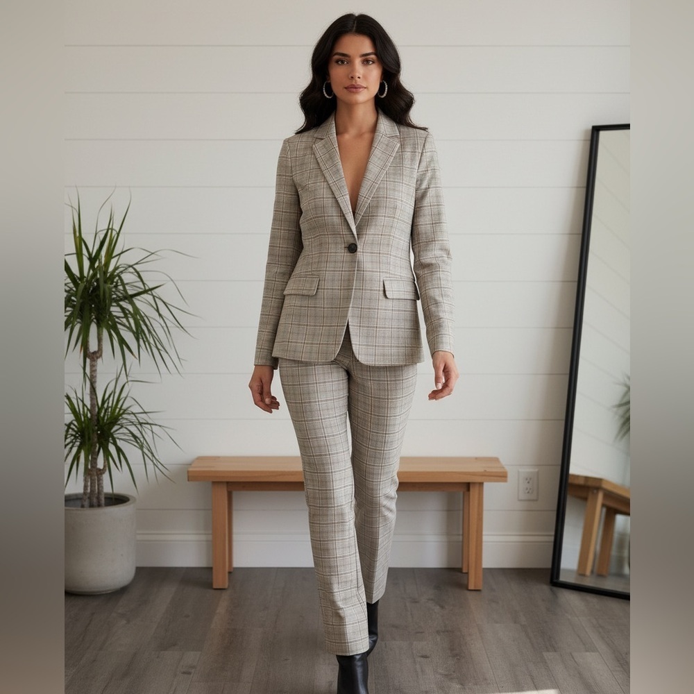 EUC GAP Women’s Business Lined 2 Button Blazer & Dress Pants Brown Plaid- Size 2